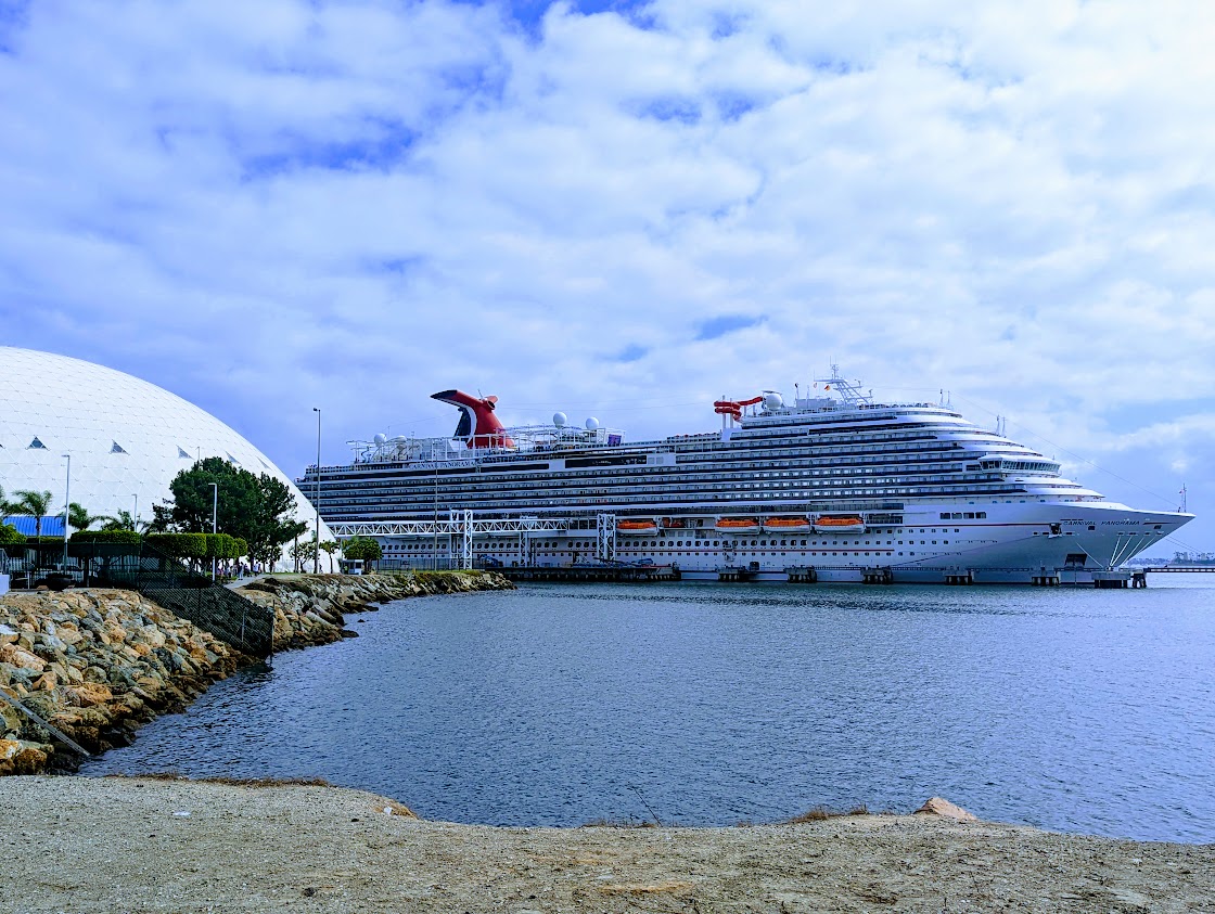 Cruise ship berthed at Long Beach cruise terminal