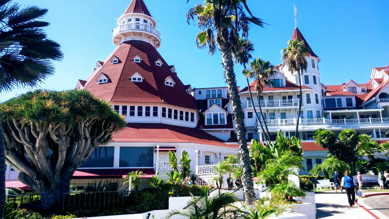 Victorian architecture and red roof turrets of Hotel del Coronado