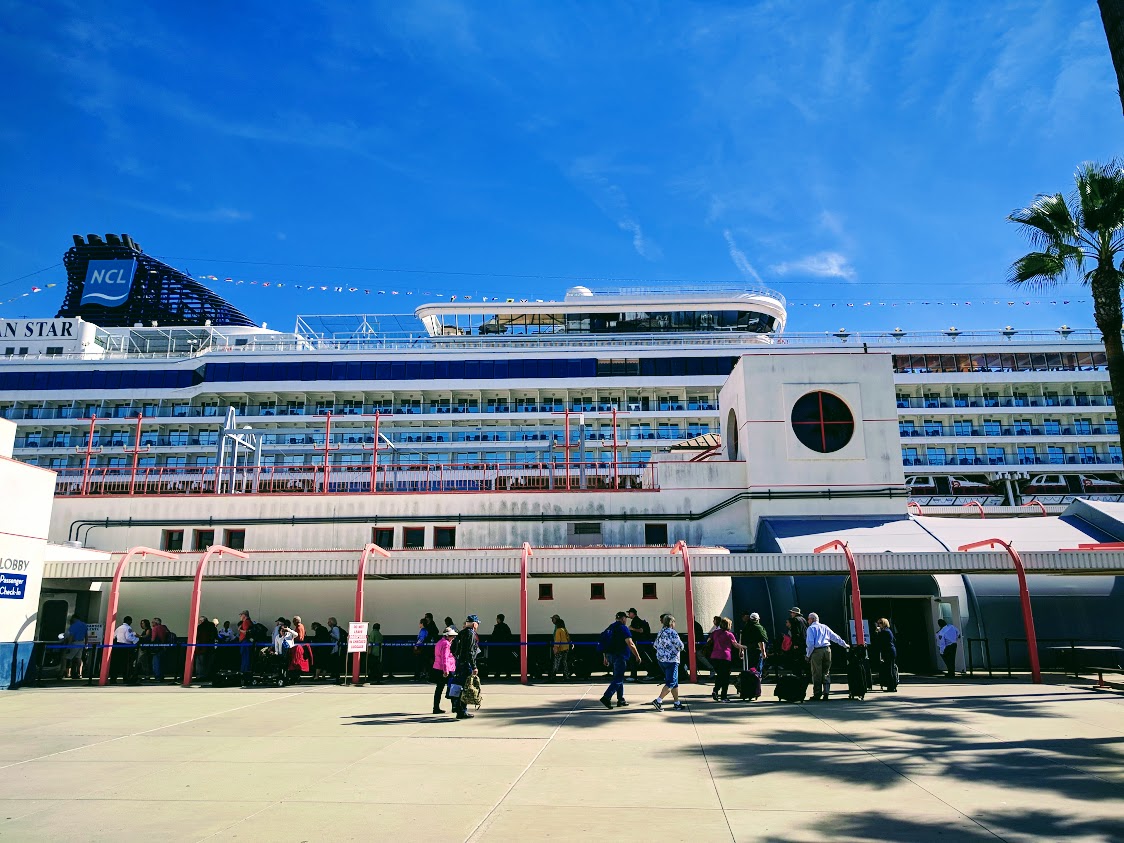 Cruise ship docked at Port of Los Angeles terminal in San Pedro