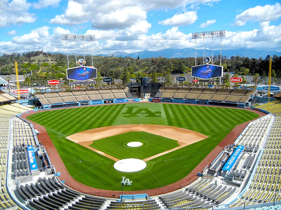 Dodger Stadium field and grandstands in Chavez Ravine, confirmed venue for 2028 Olympic baseball