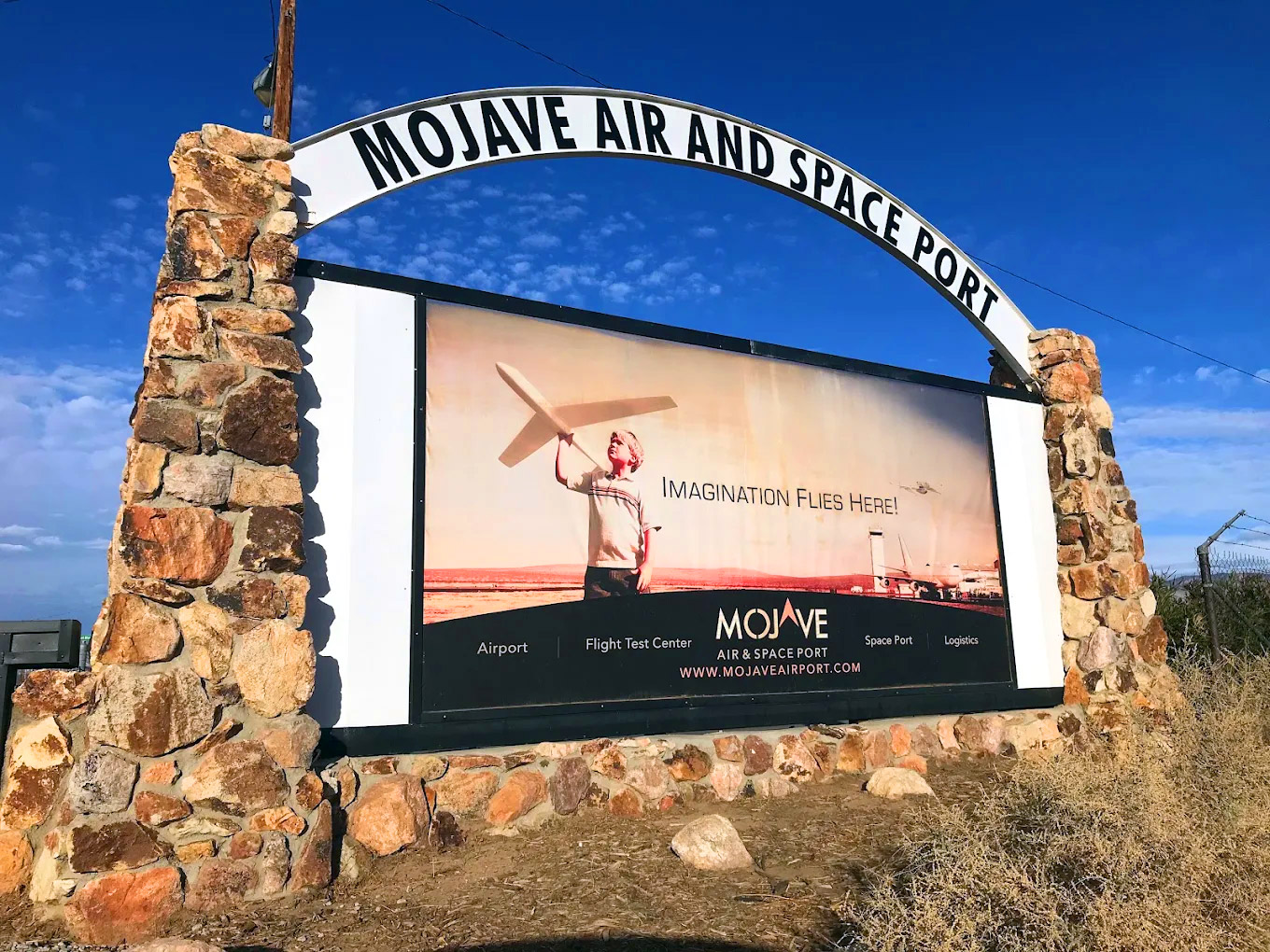 Mojave Air and Space Port entrance sign in the Antelope Valley desert
