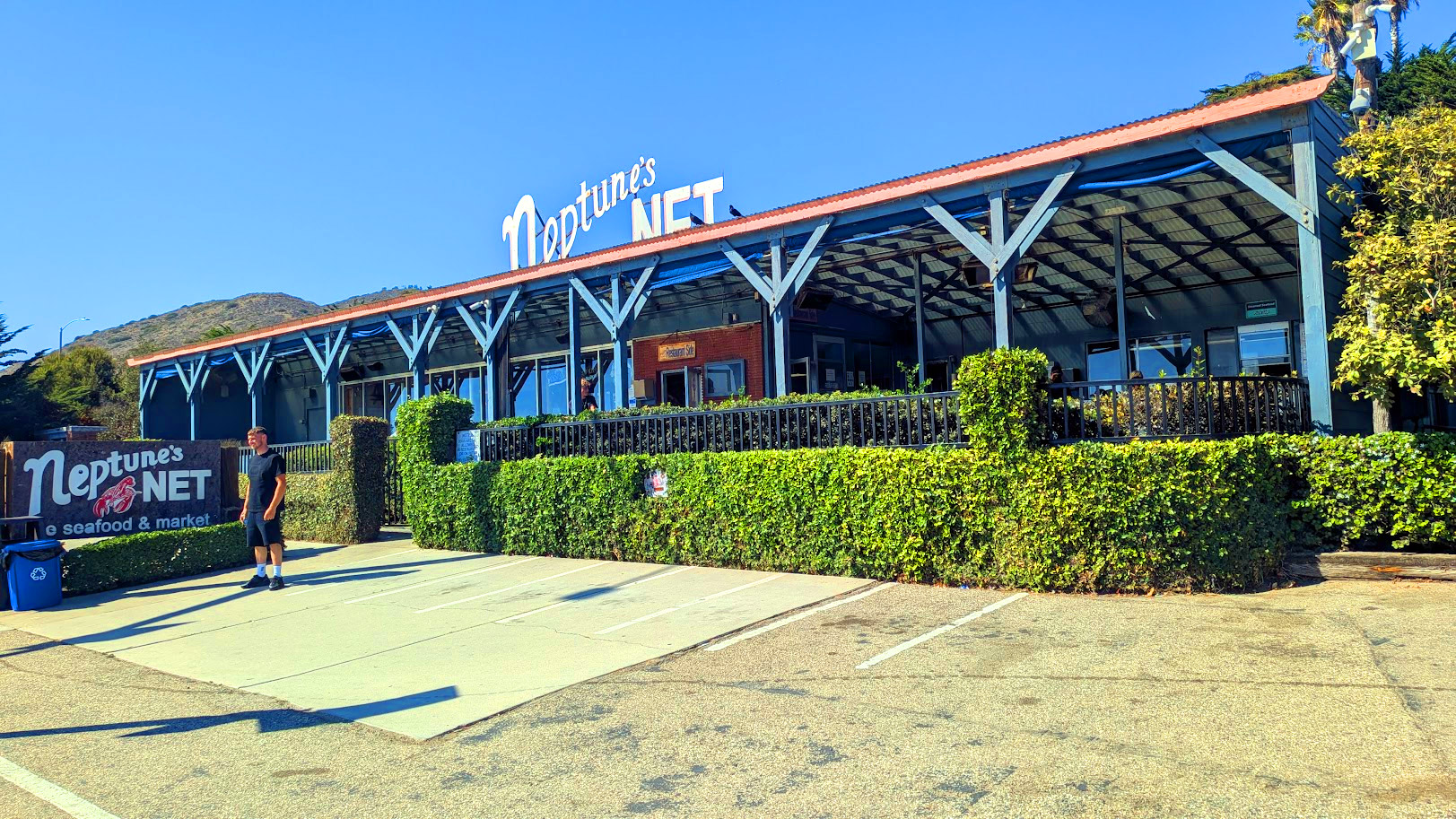 Neptune's Net coastal landmark and seafood patio on Pacific Coast Highway in Malibu