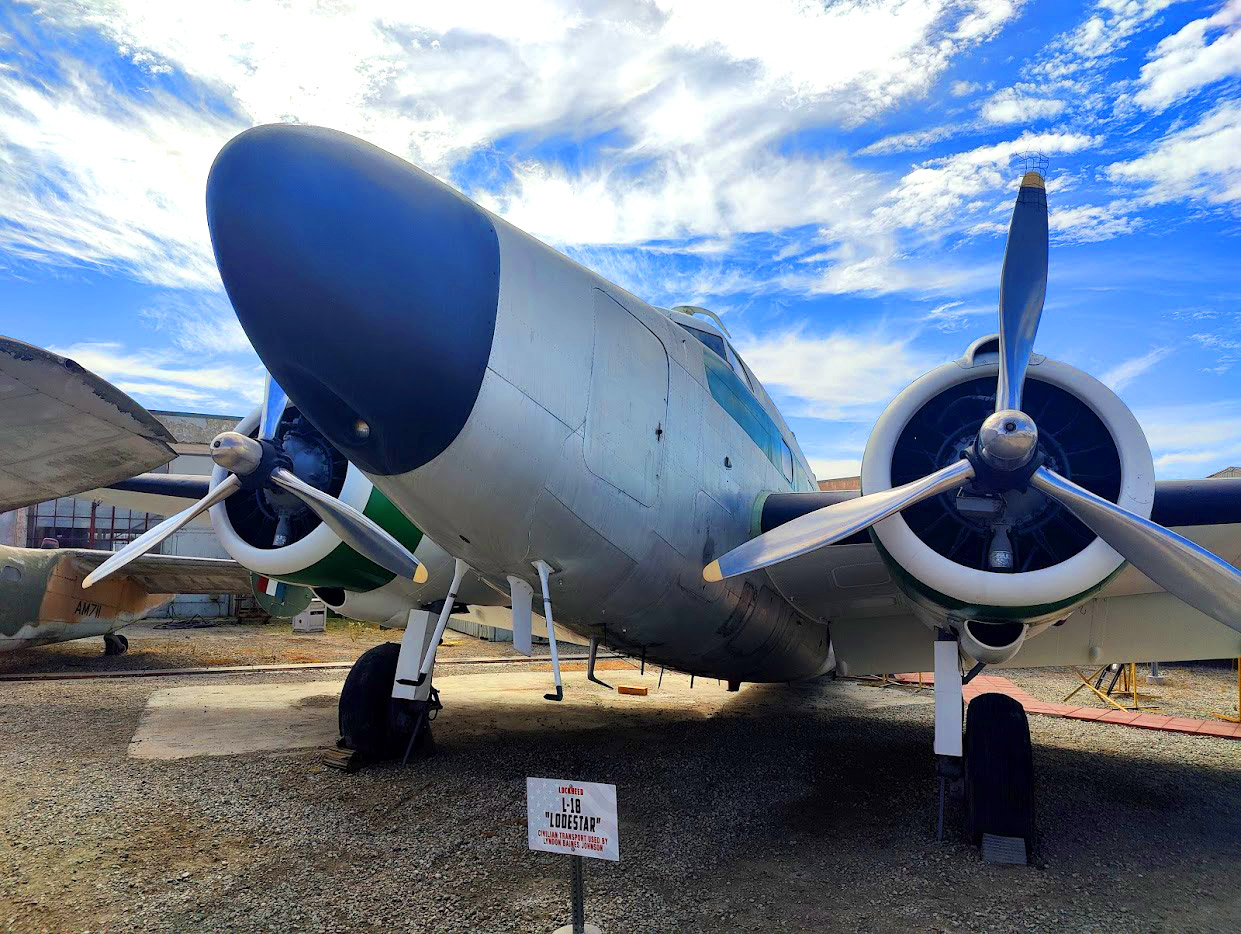 Lockheed L-18 Lodestar transport aircraft on outdoor display at the Planes of Fame Air Museum