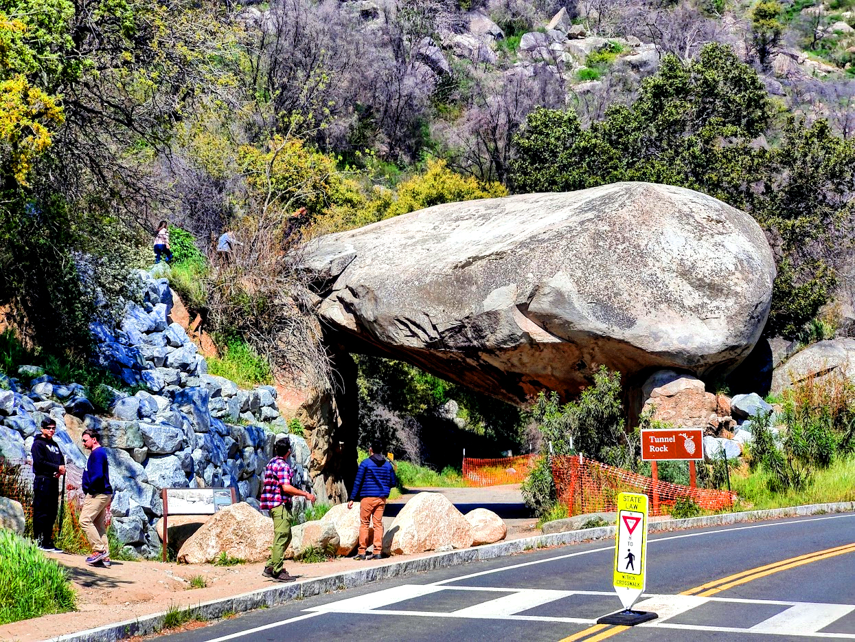 Historic Tunnel Rock balanced boulder formation near the park entrance