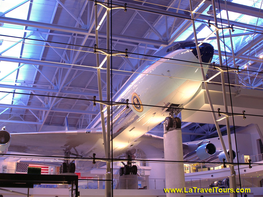 Air Force One Boeing 707 inside the presidential glass pavilion at the Ronald Reagan Library