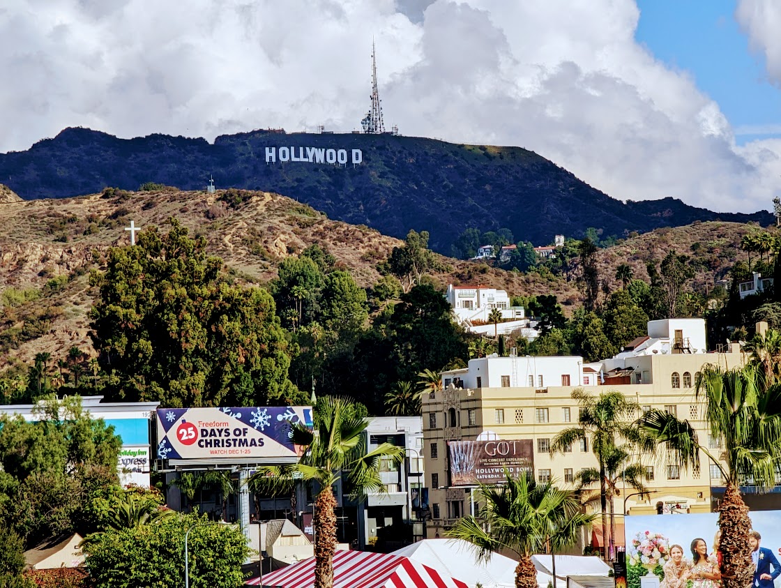 Scenic distant view of the Hollywood Sign in the hills