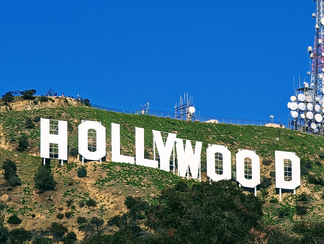 Iconic Hollywood Sign letters atop Mount Lee in the Hollywood Hills