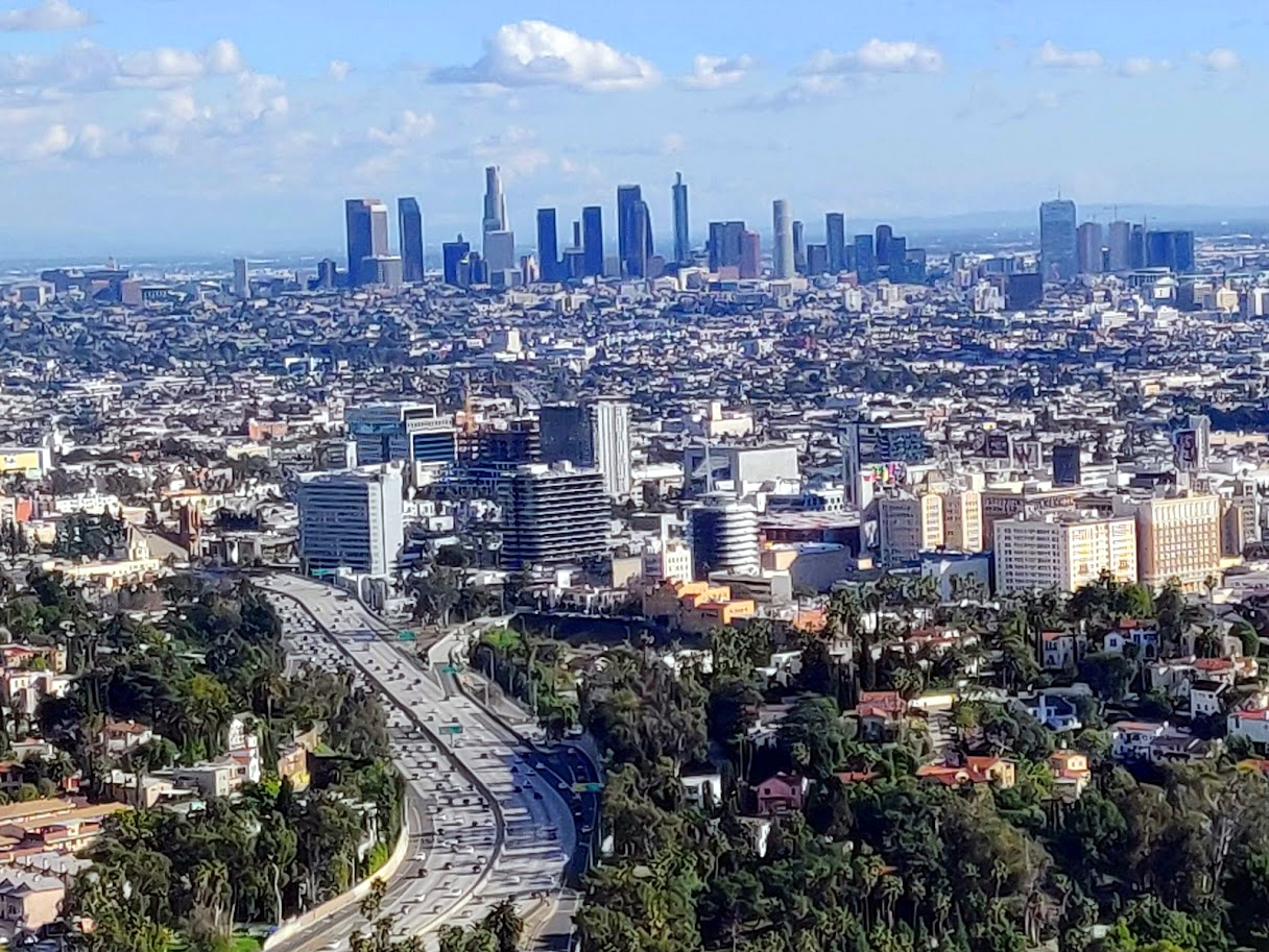 Panoramic view across Los Angeles basin from Hollywood Hills overlook