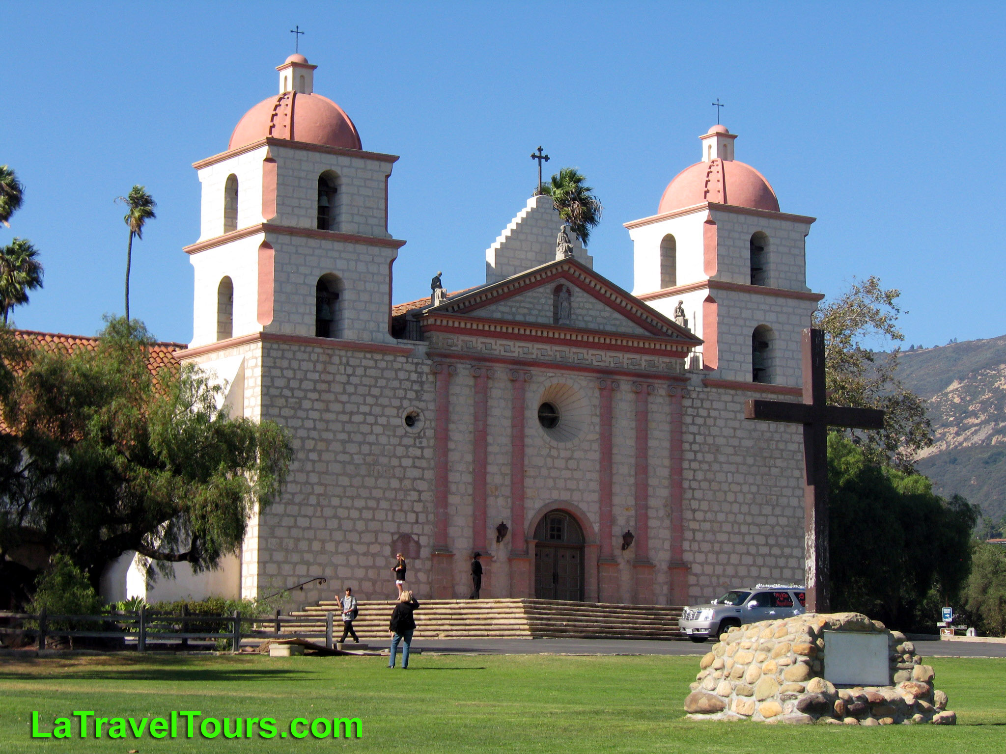 Old Mission Santa Barbara twin bell towers and colonial facade