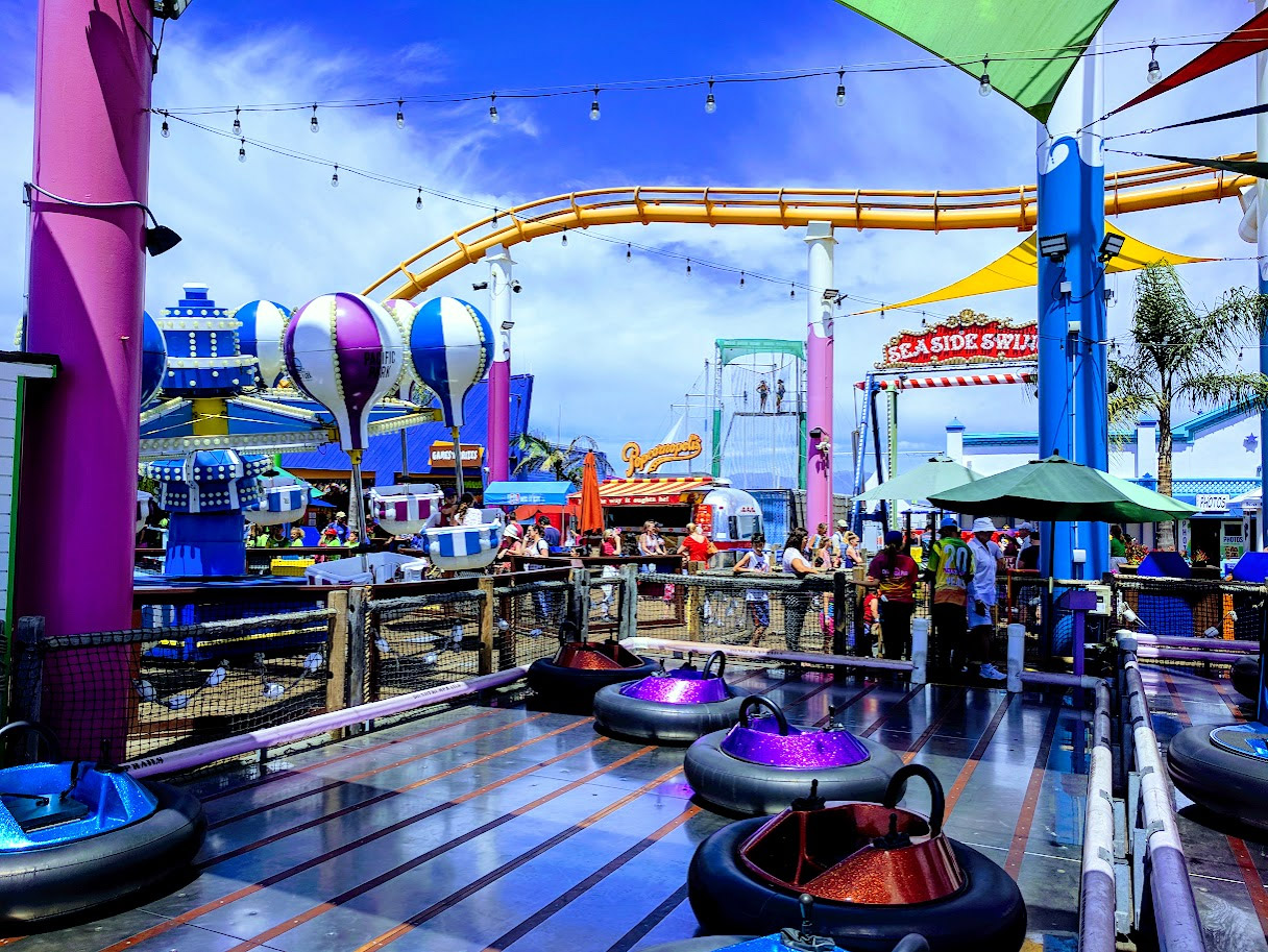 Santa Monica Pier roller coaster and Pacific Park attractions